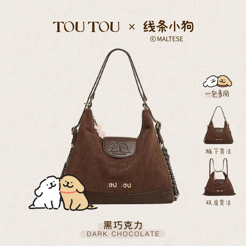 TOUTOU Faux Leather Zip-Top Shoulder Bag