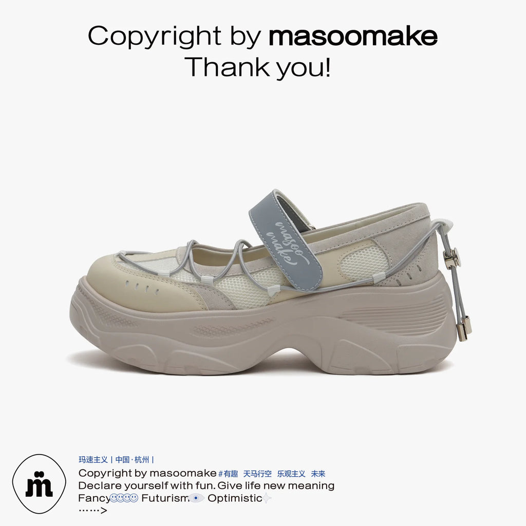 MASOOMAKE Suede Round-Toe Mary Jane Platform Sandal