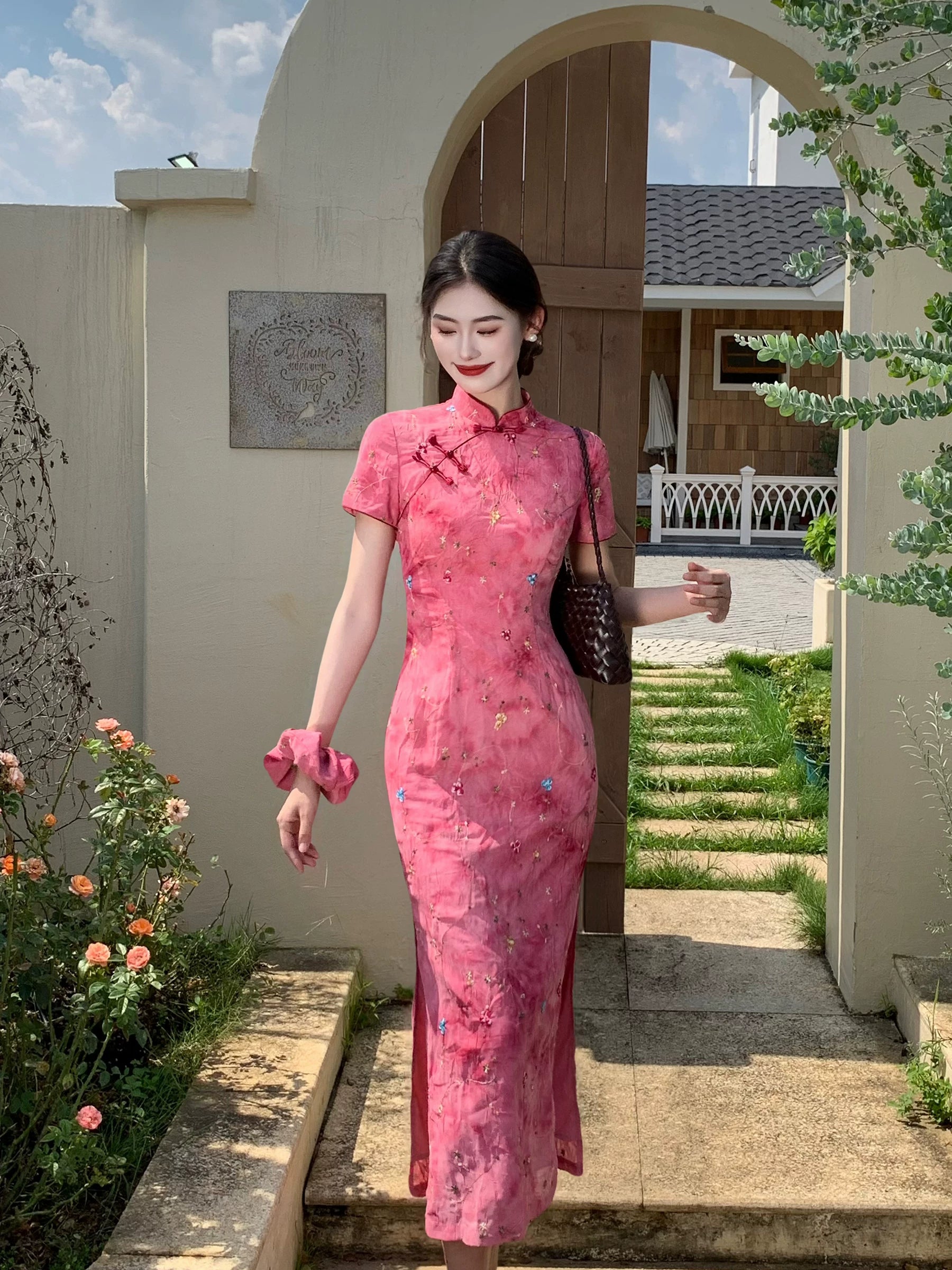 ZIHE Retro Tie-dye Floral Dress