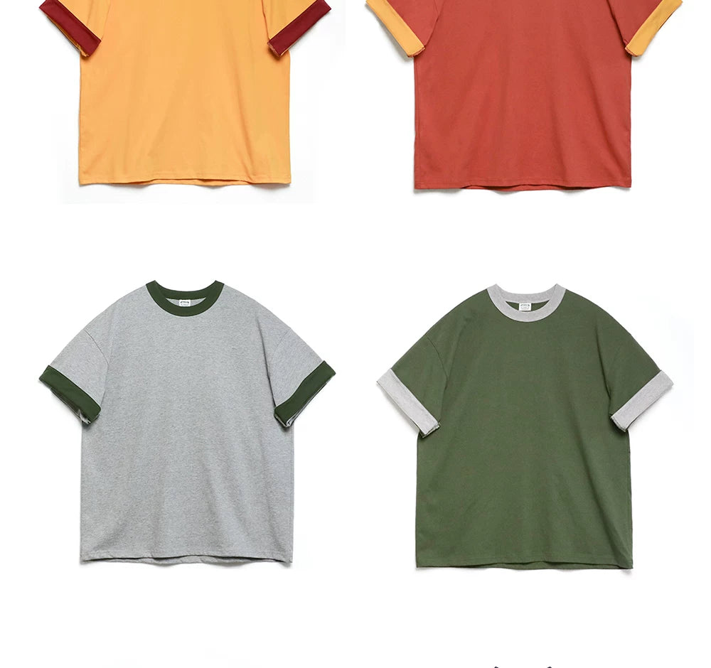 BPCALL Vintage Casual Flip Sleeve Tee
