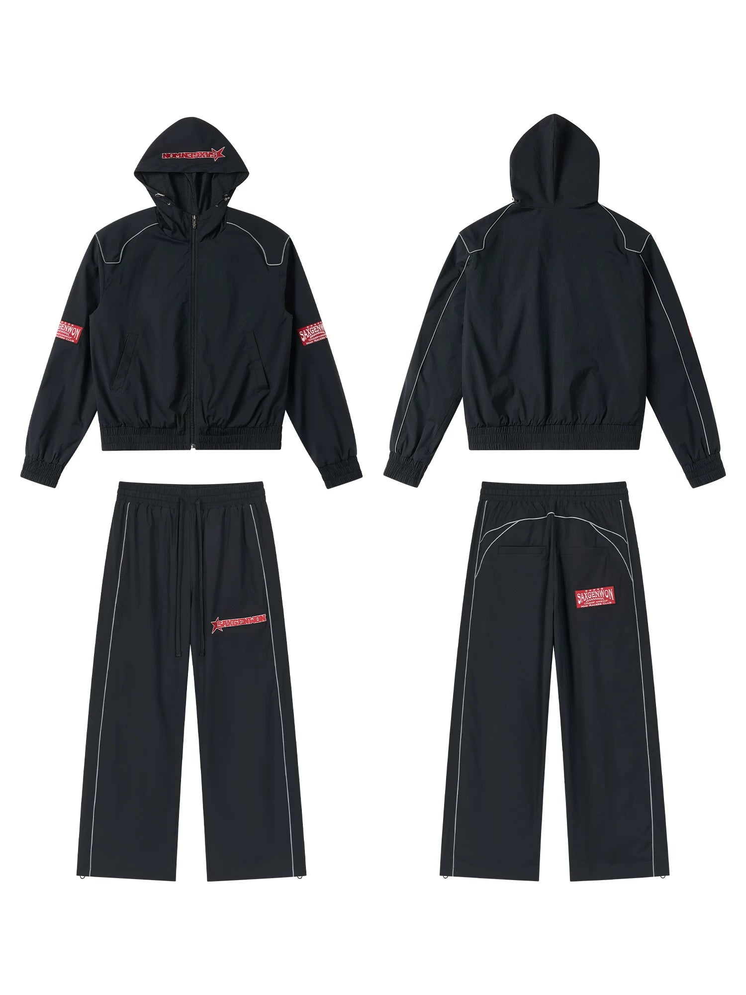 SAXGENWON Hooded Sports Jacket Embroidered Sweatpants Set