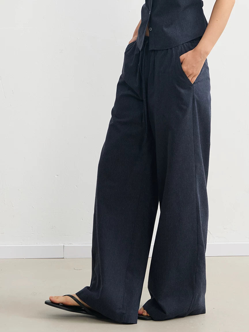 LINY LIBERTY Striped Drawstring-Sleeve Shirt and Wide-Leg Pants Set