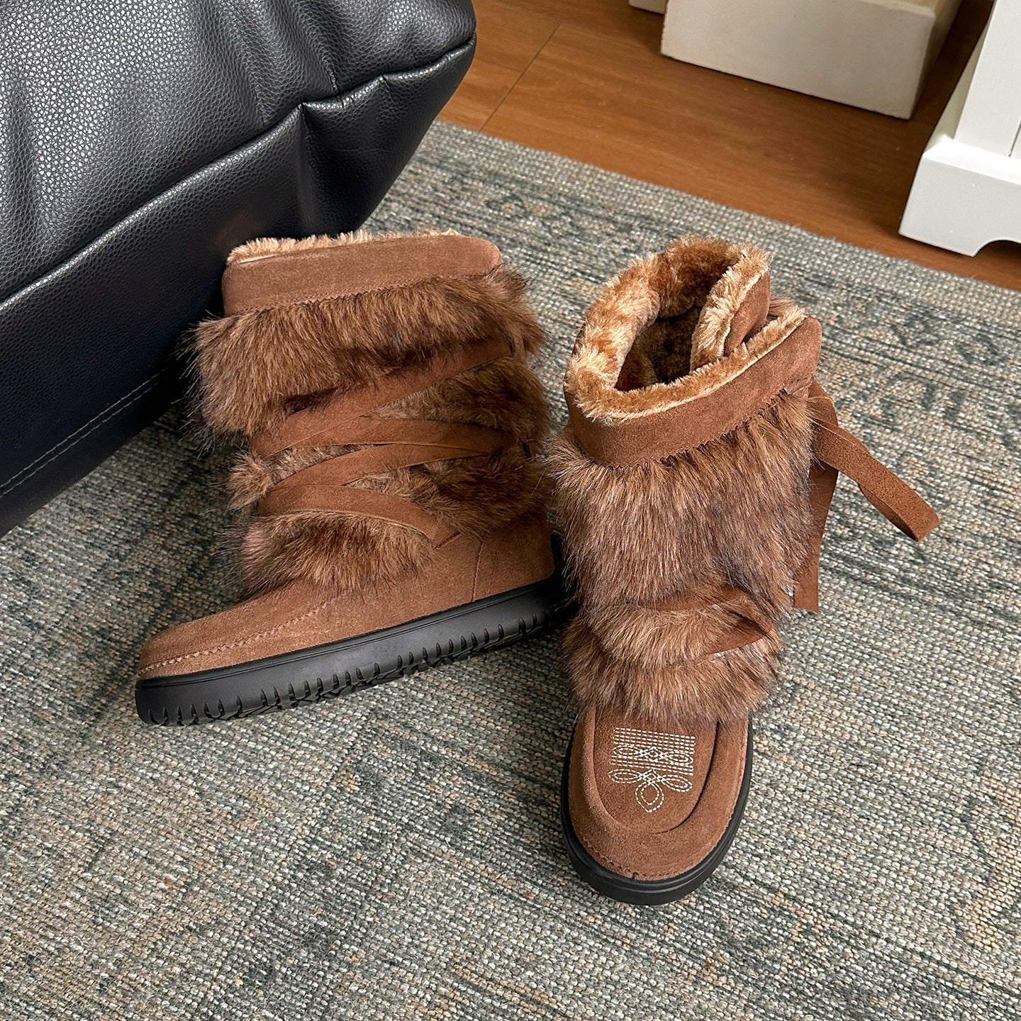 Lidaren Produced Leather Fleece Thick-soled Cotton Boots