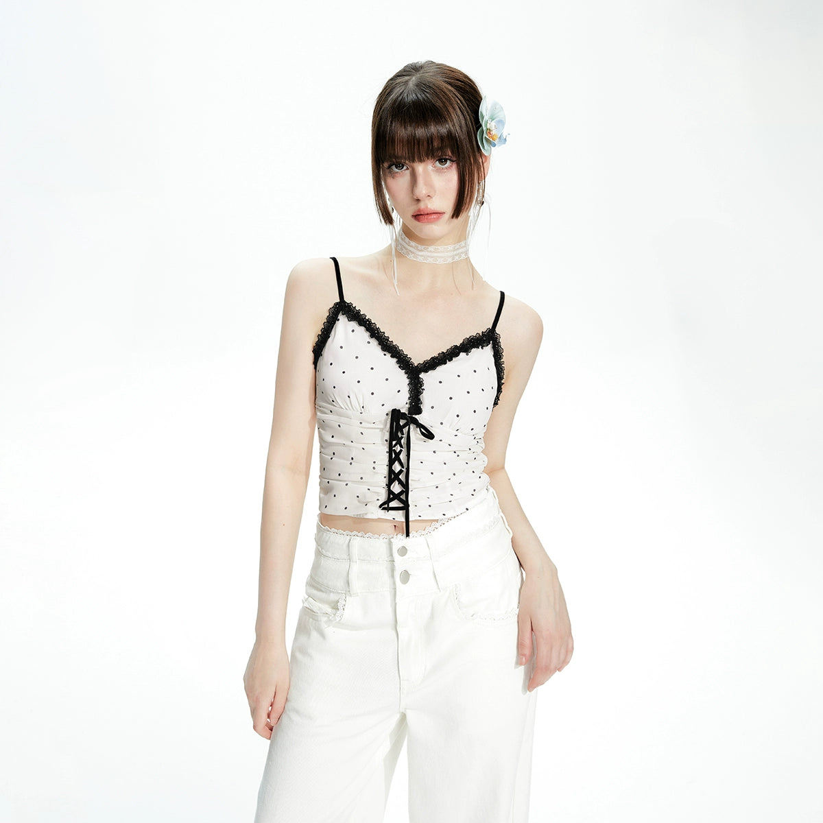 Imone Polka Dot Strap Lace Vest