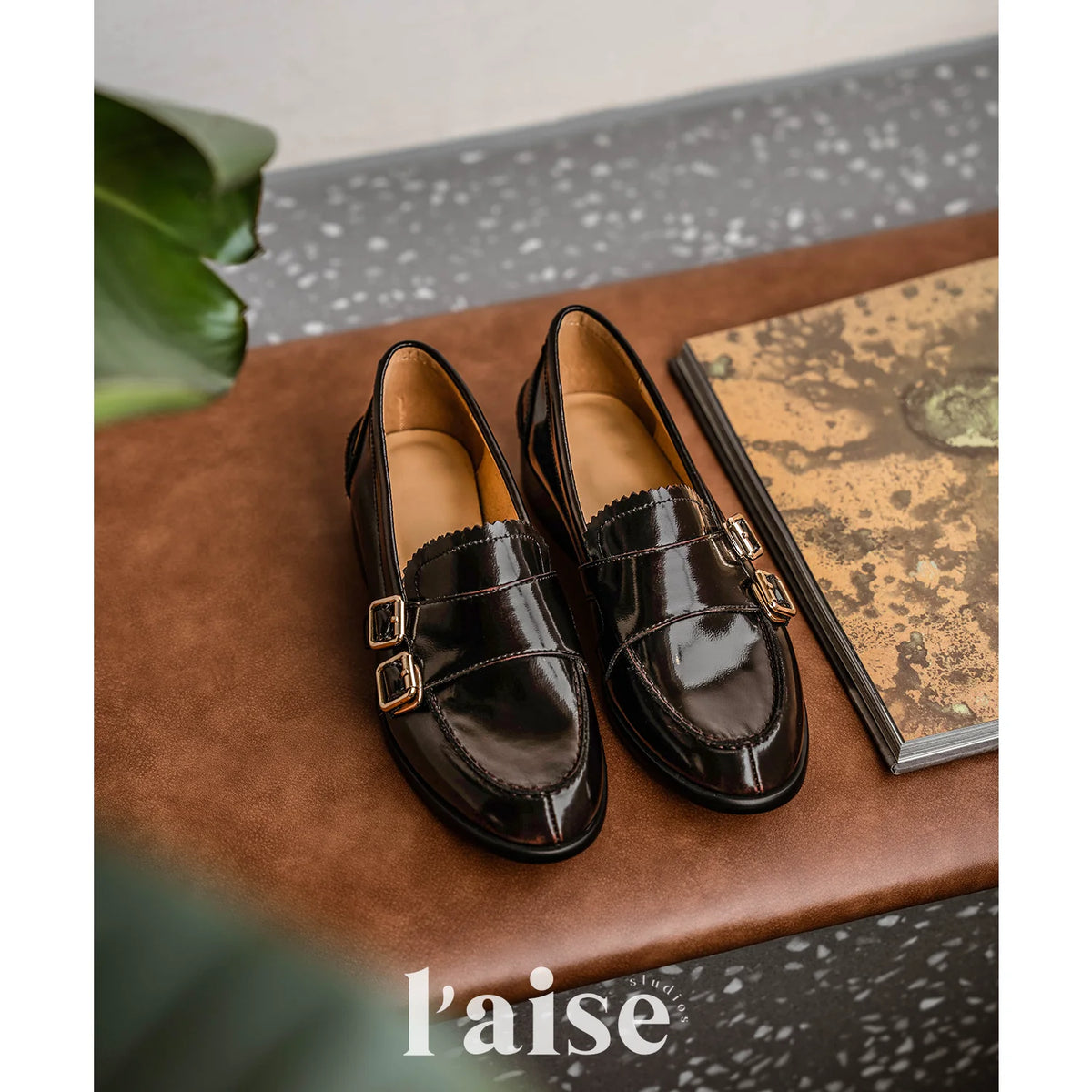 L'aise Leather Handmade Double-Buckle Monk Strap
