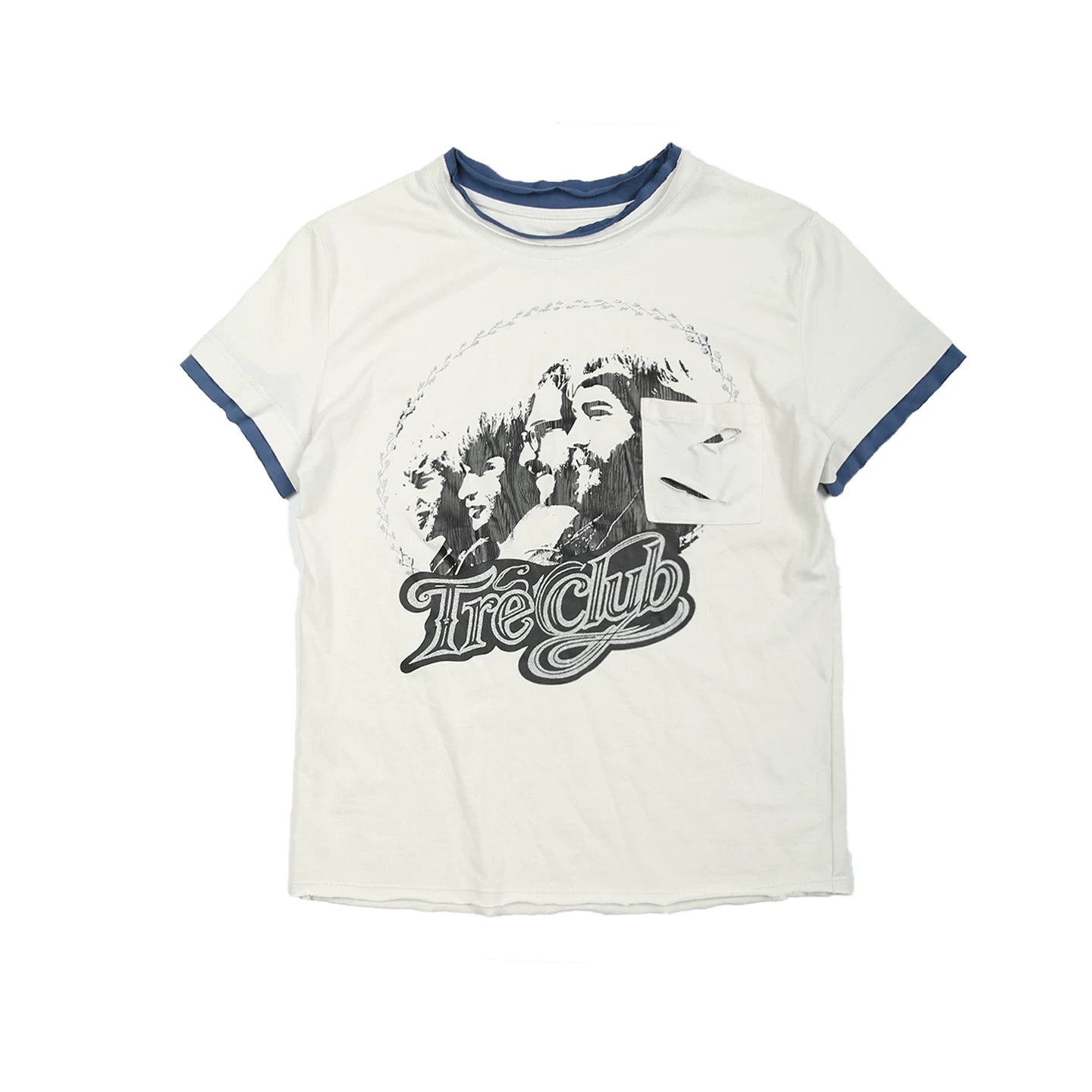 TREclub Blue-White Contrast Distressed Tee