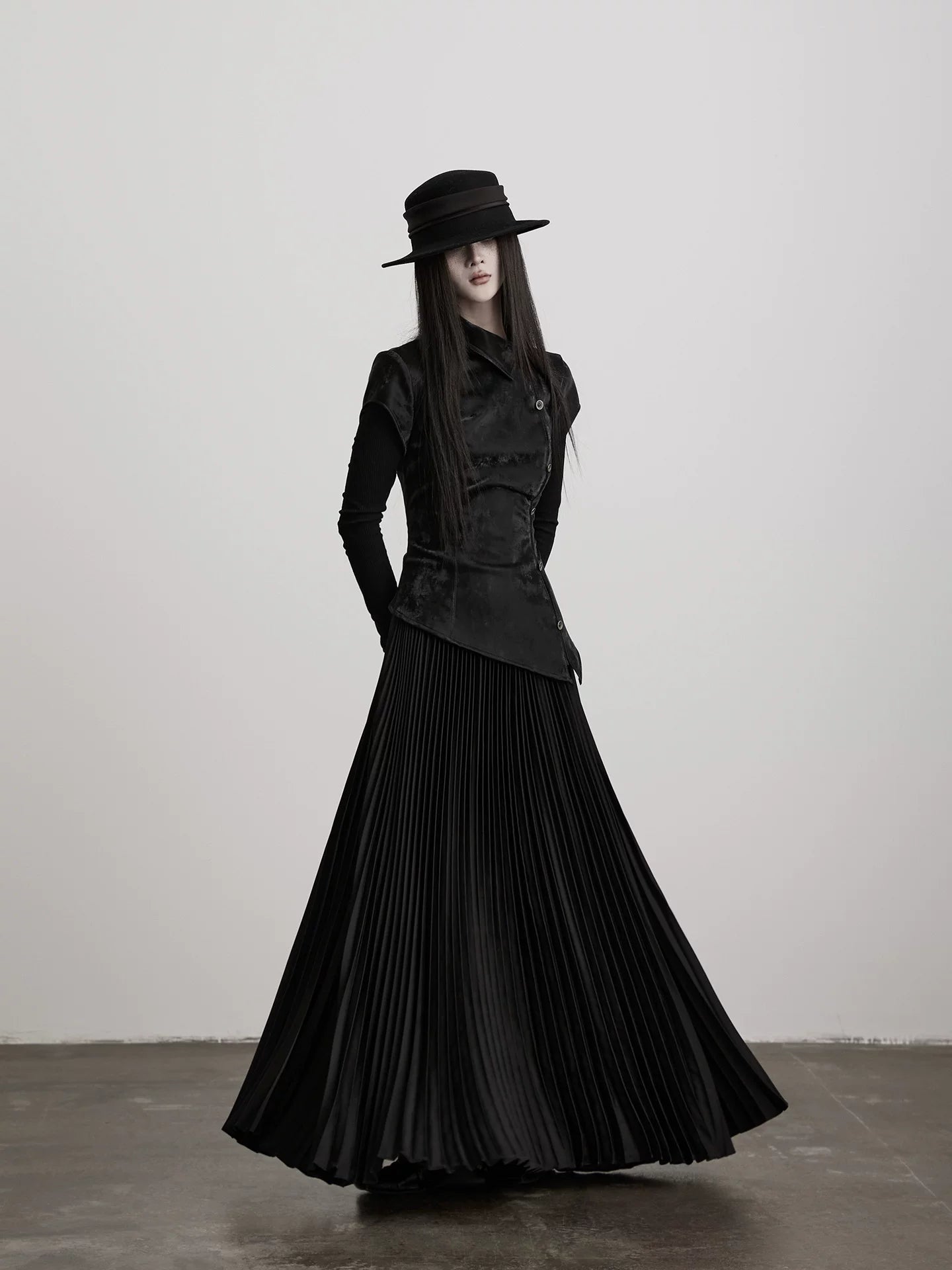INDULGE Leather Fake Two-piece Pleated Waist Dress