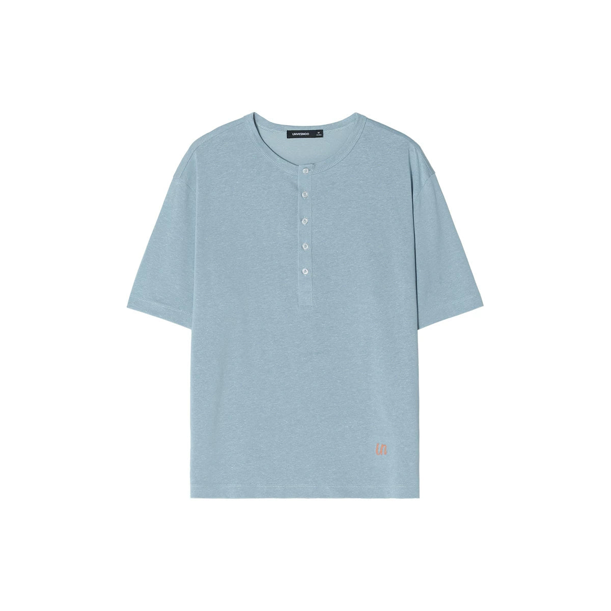 Unvesno Linen Blend Embroidery Relaxed Henley Tee
