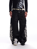 no E mosen Skull Patch 13oz Baggy Flared Jeans