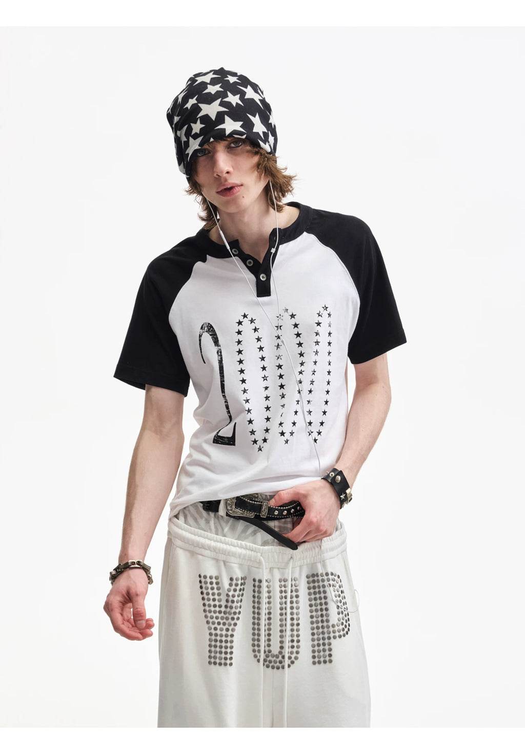 Yemanup Retro Starlight Print Shoulder Sleeve Tee