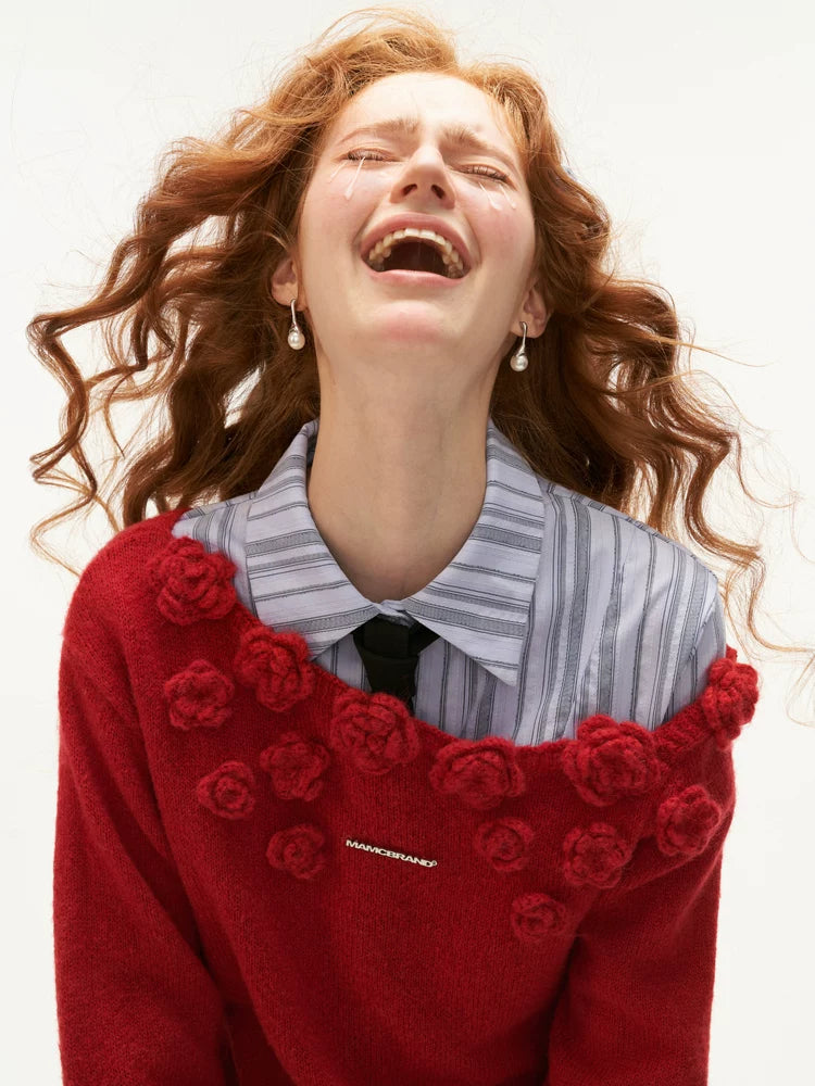 MAMC Rose Off-Shoulder Knit Cardigan