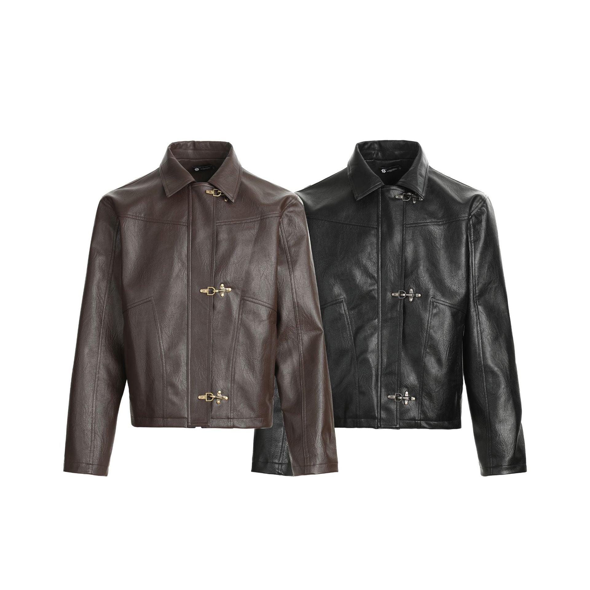 CHANYOOU Retro Short Front Shoulder Leather Jacket