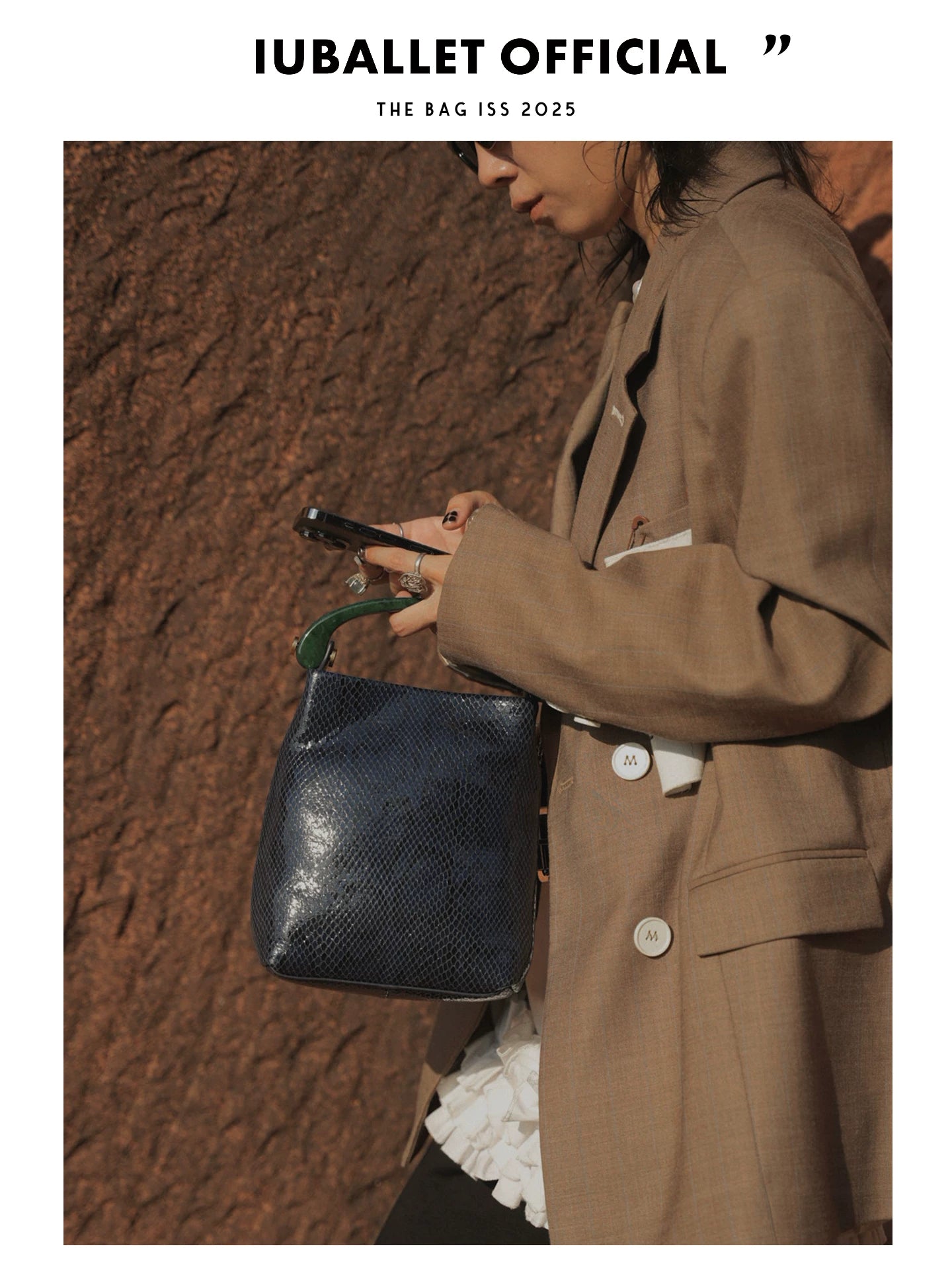 IUBALLET Vintage Snake Print Leather Bucket Bag