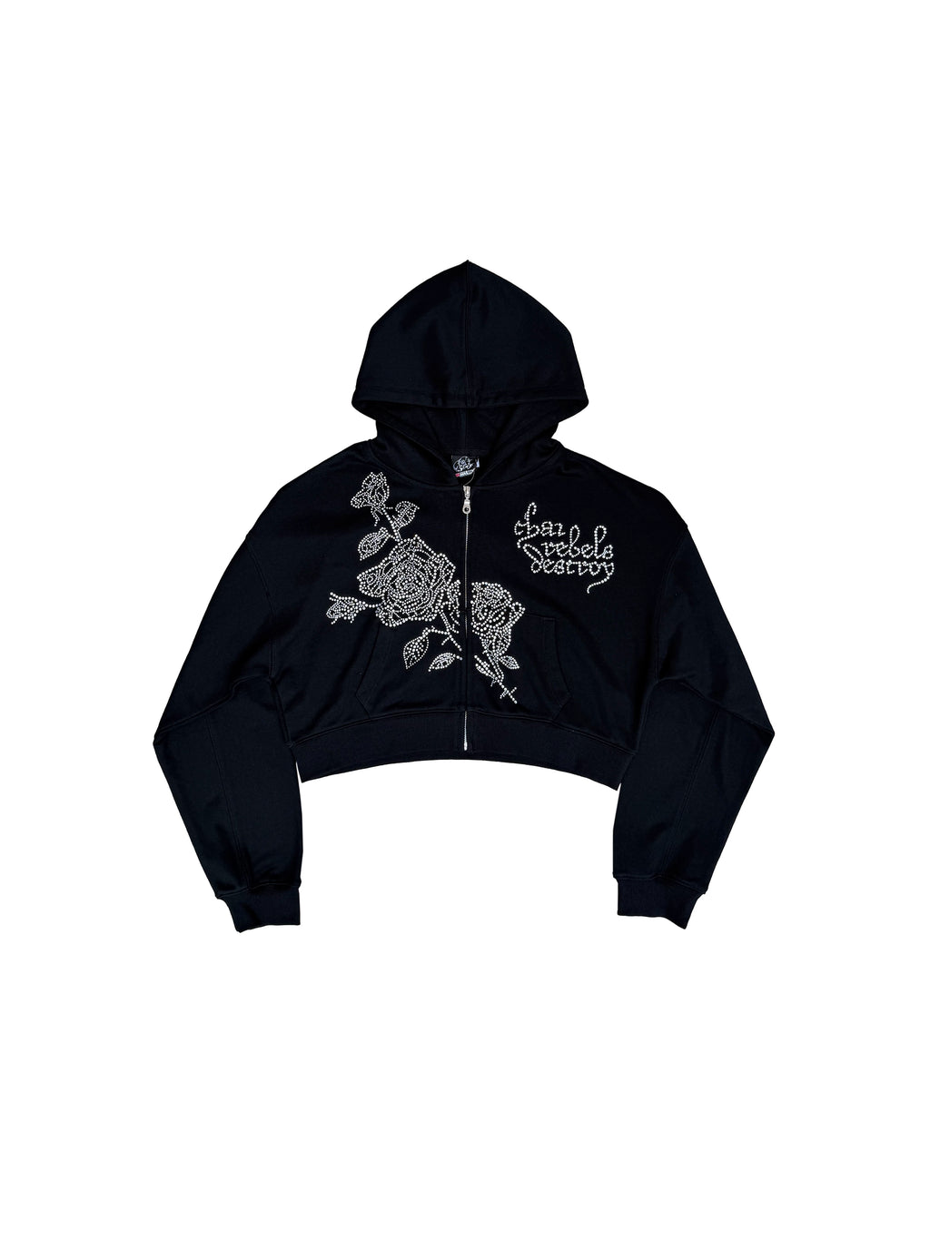 CHAIREBELS Rhinestone Rose 400g Breathable Zip-Up Hoodie
