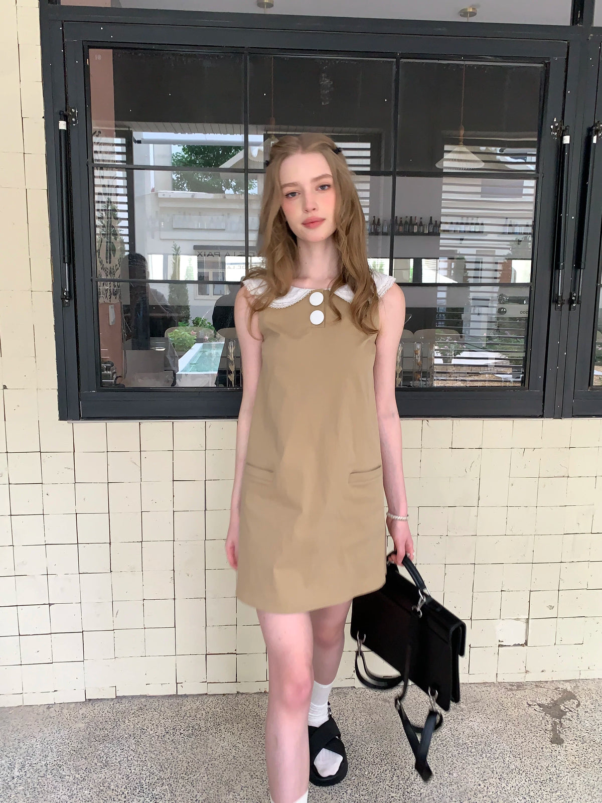 silvernorth lake Khaki Collegiate Lace A-Line Mini Dress