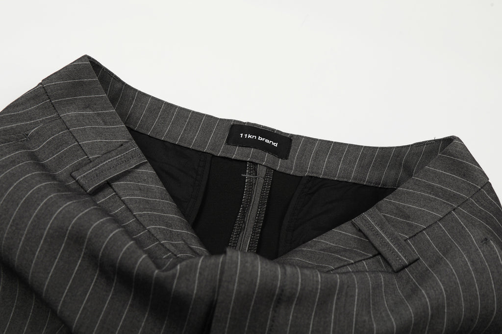 11KN Money Vertical Stripe Pleated Wide-Leg Trousers