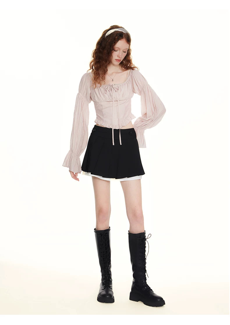 SUREENOUGH High-waisted Slimming Patchwork Pleated Skirts