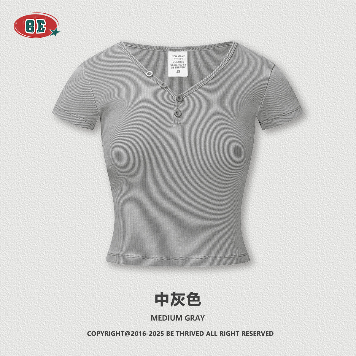 BE Women's slim fit top button v-neck tee