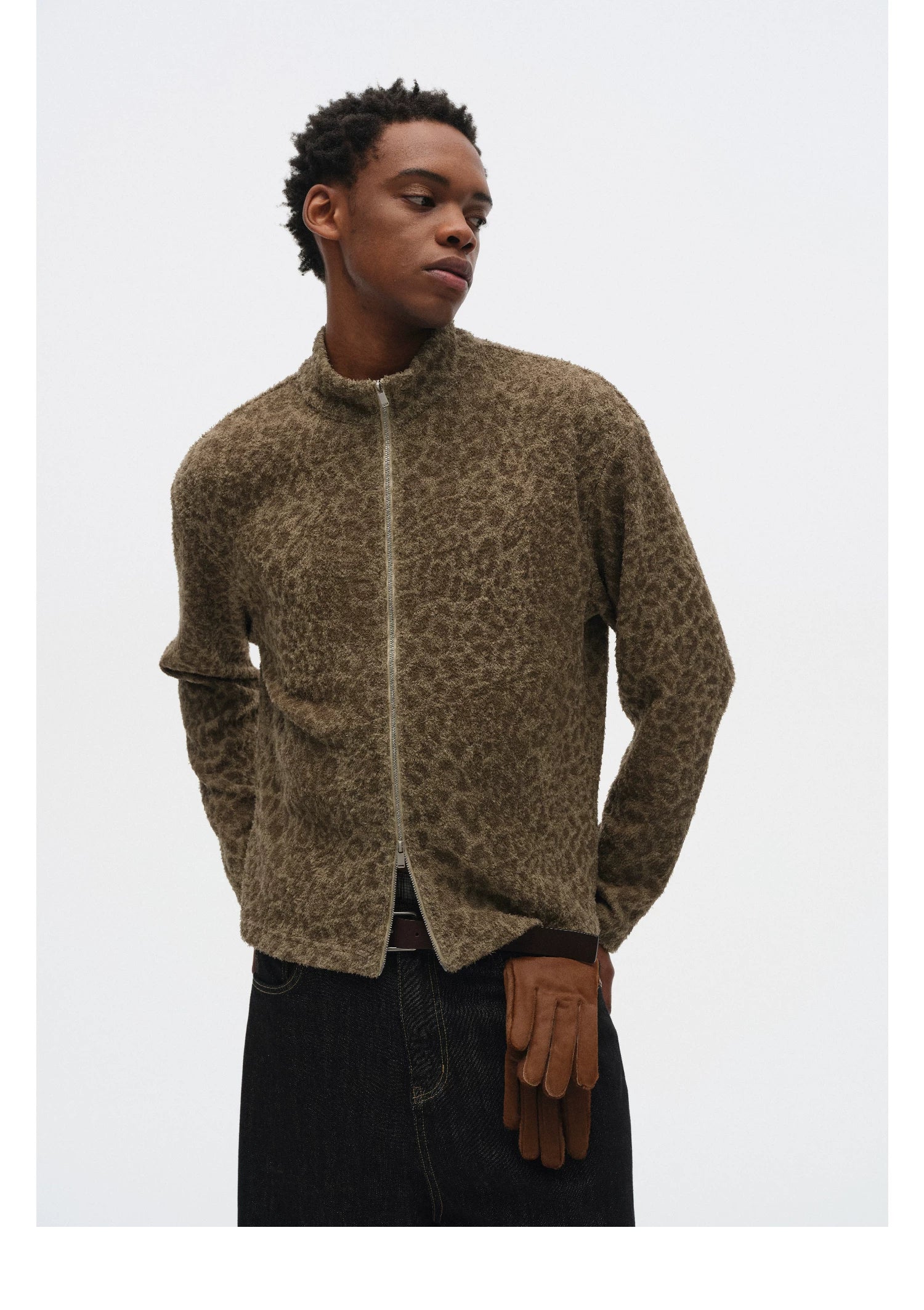 DIMC Leopard Print Double Pull-head Knitted Versatile Jacket