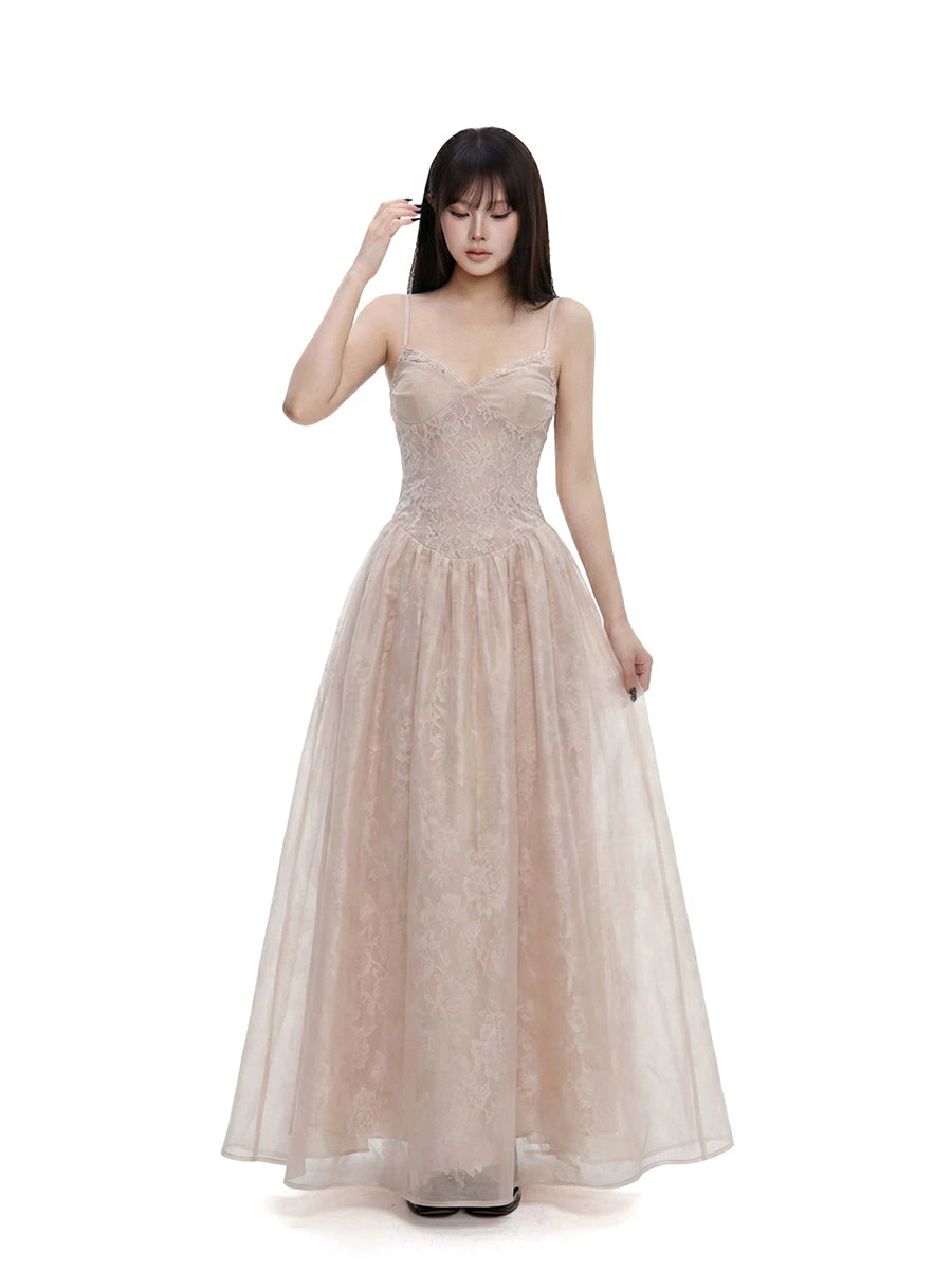 WITHMIN Lace Waist Puffy Skirt Two-piece Set