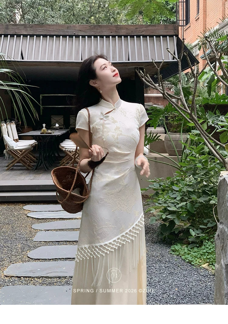 (Clearance)ZIHE Fringed Jacquard Waist Dress (Clearance)