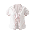 MoodBerry Retro V-Neck Ruffle Bow Cropped Blouse