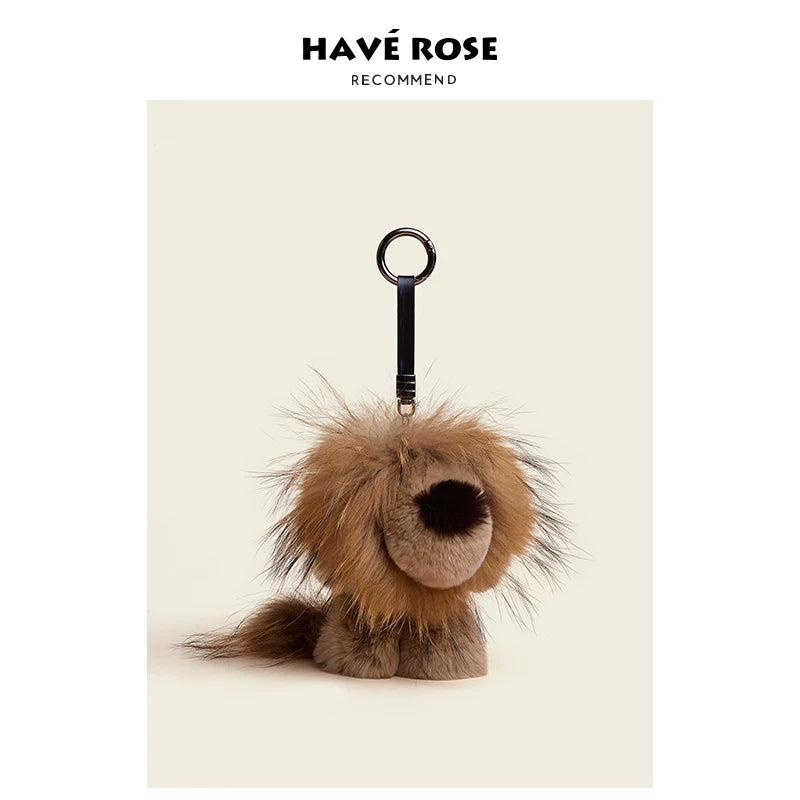 HAVEROSE Premium Sense Rex Rabbit Hair Lion Doll Pendant