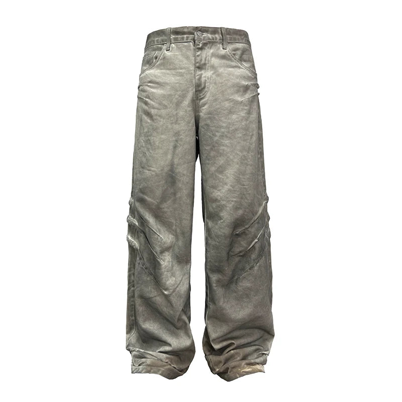 JCAESAR Distressed Washed Relaxed Flare Jeans