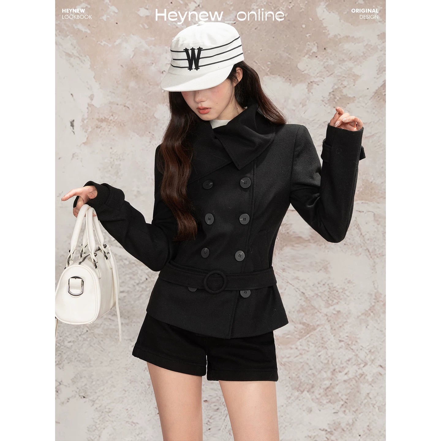 LOVEHEYNEW Double-breasted Large Lapel Woolen Short Jacket