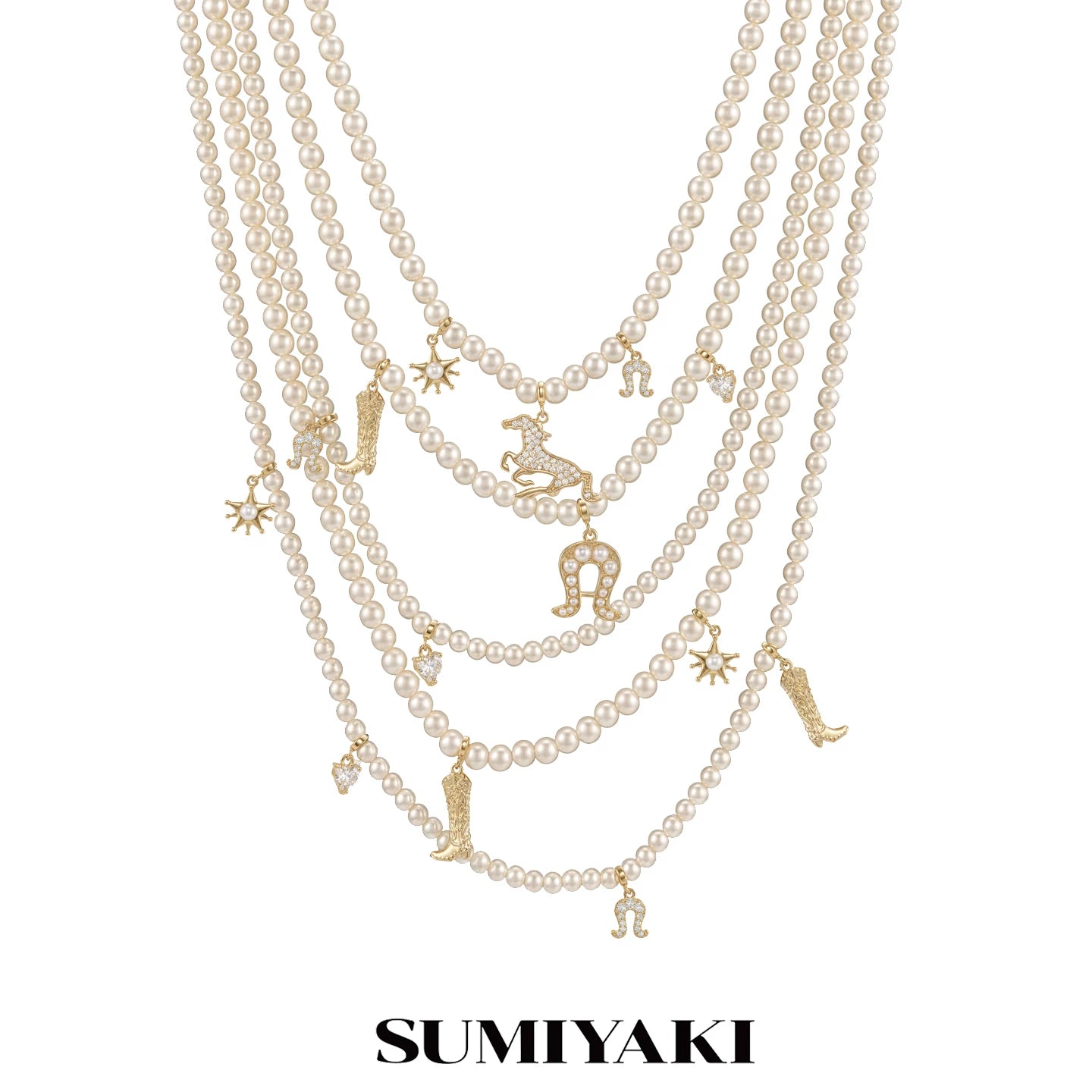 SUMIYAKI Flash Pony Full of Diamonds Multi-layer Pearl Necklace