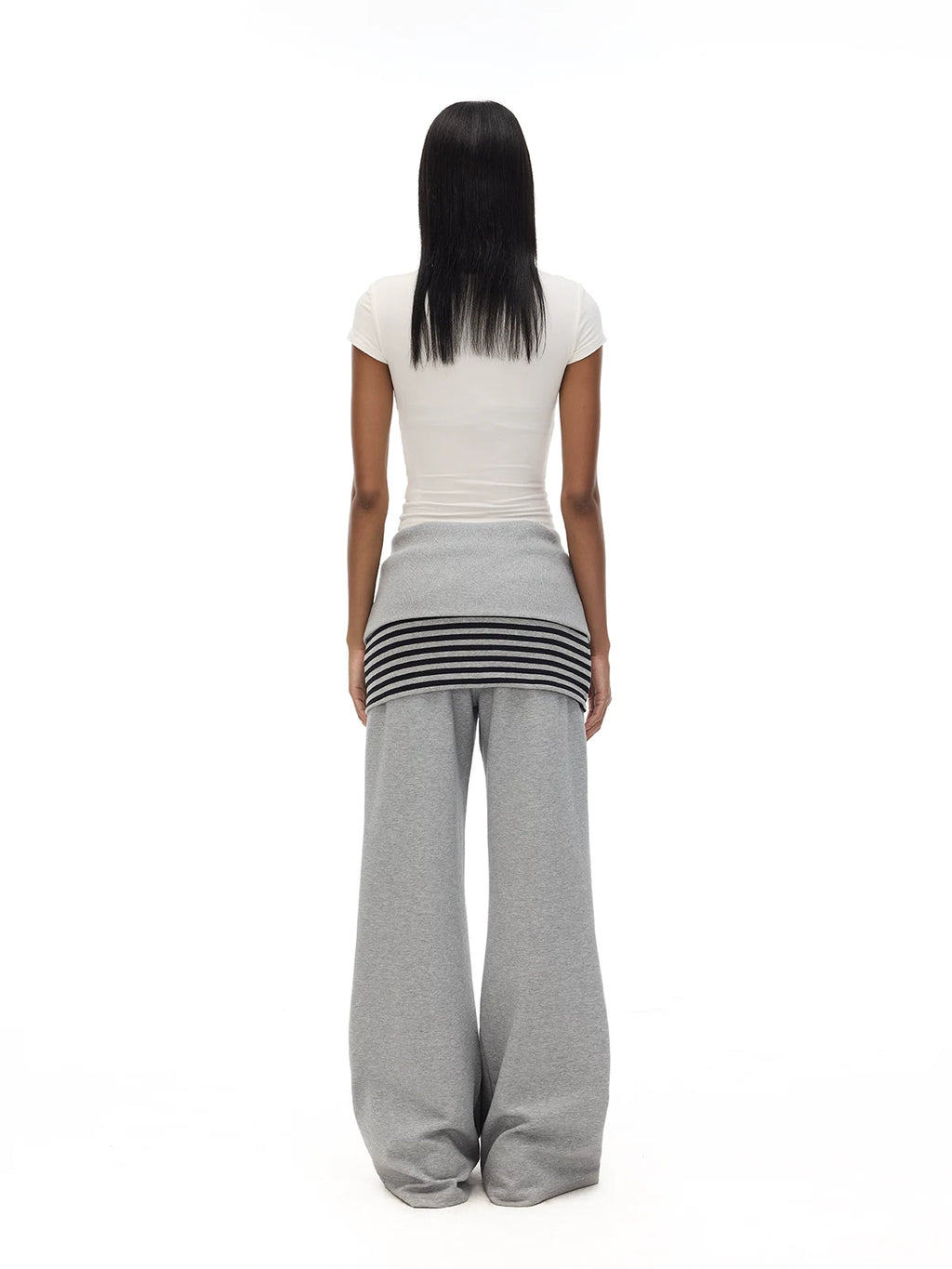 COSTUSTOOT Adjustable High-Waist Wide-Leg Stripe Sweatpants