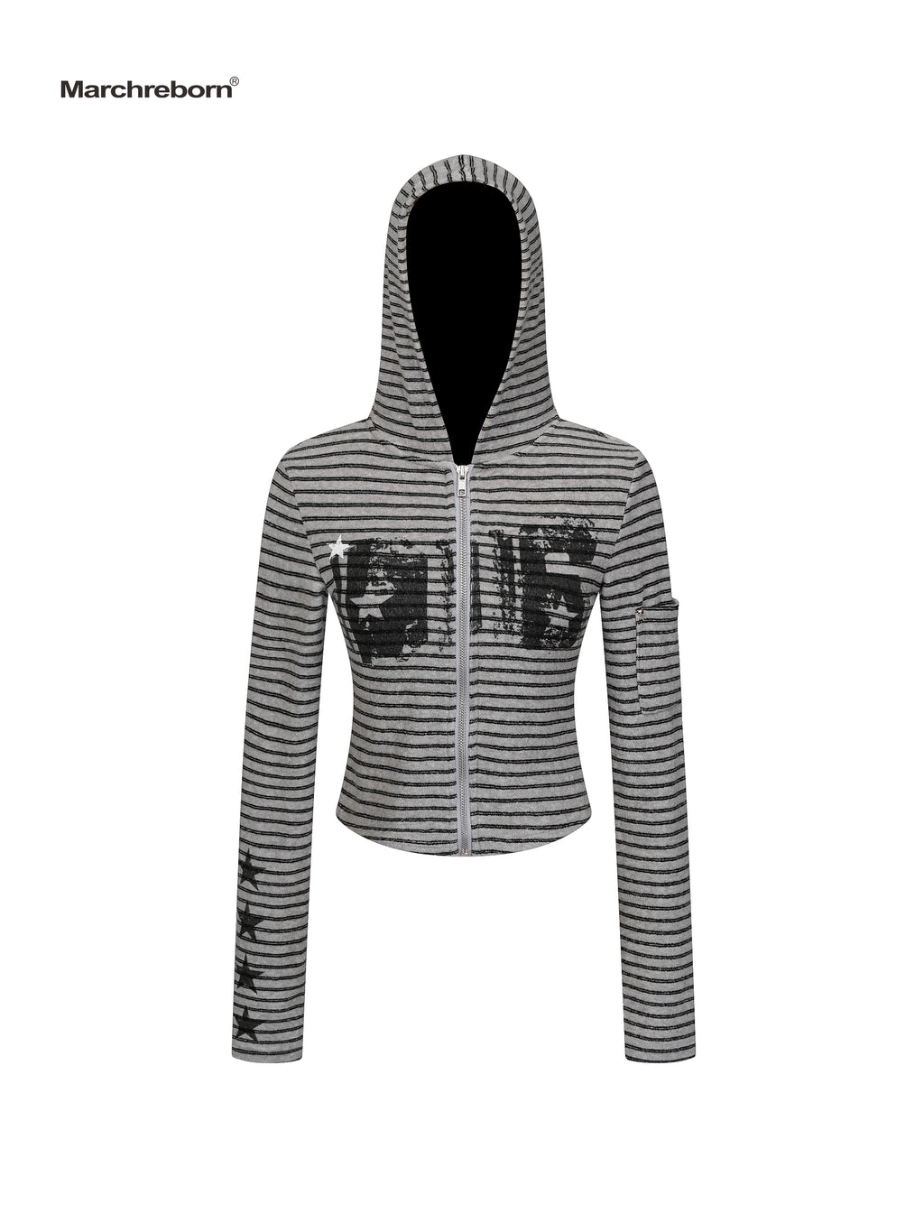 MARCH Vintage Striped Short Hooded Jacket