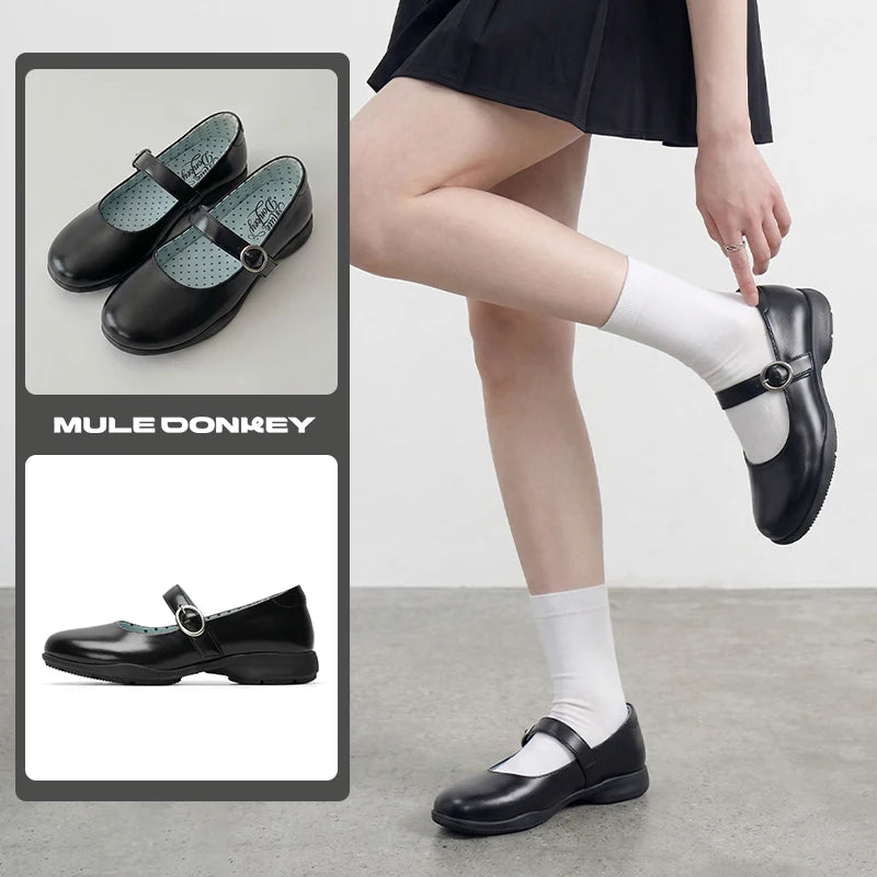 Mule Donkey Leather Platform Mary Jane Shoes