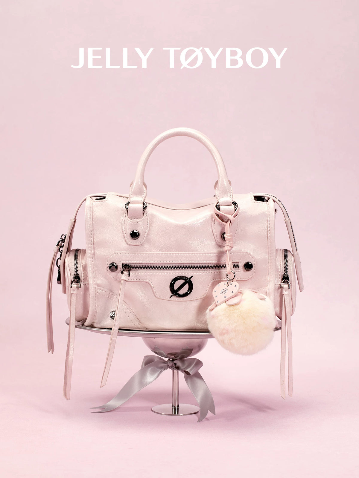 JELLY TOYBOY Biker Chic Pink Faux Leather Zip-Top Crossbody Bag