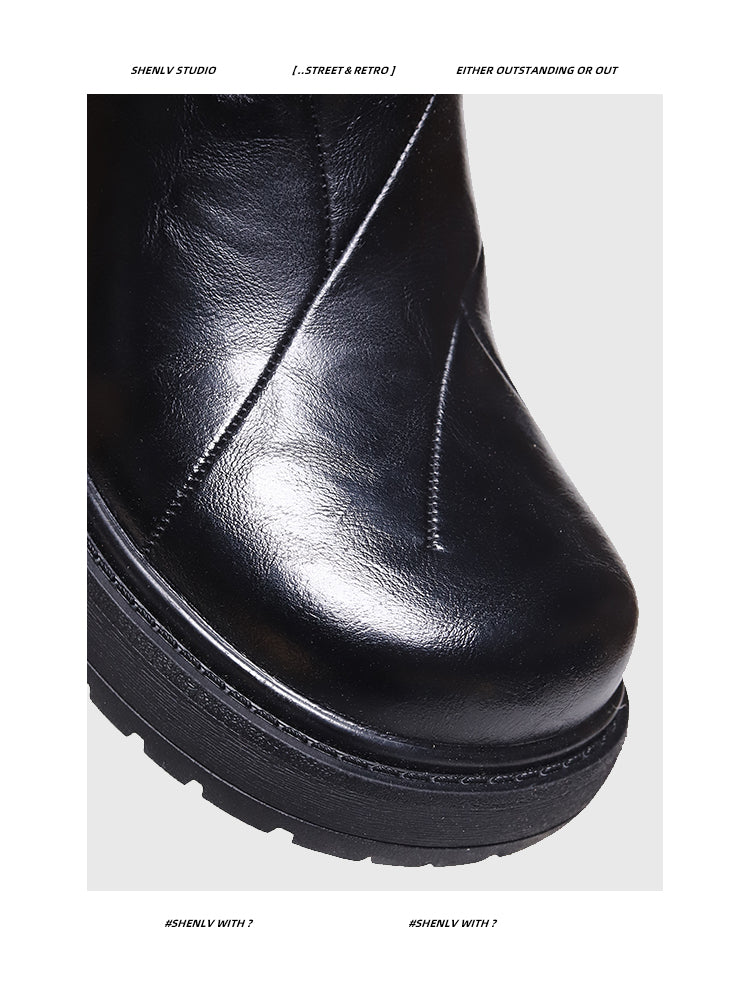 SHENLV STUDIO Height-increasing Thick-soled Upturned Martin Boots Leather Shoes