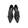 ASTHER Leather Pointed-Toe Button Mary Jane Low-Heel Flat
