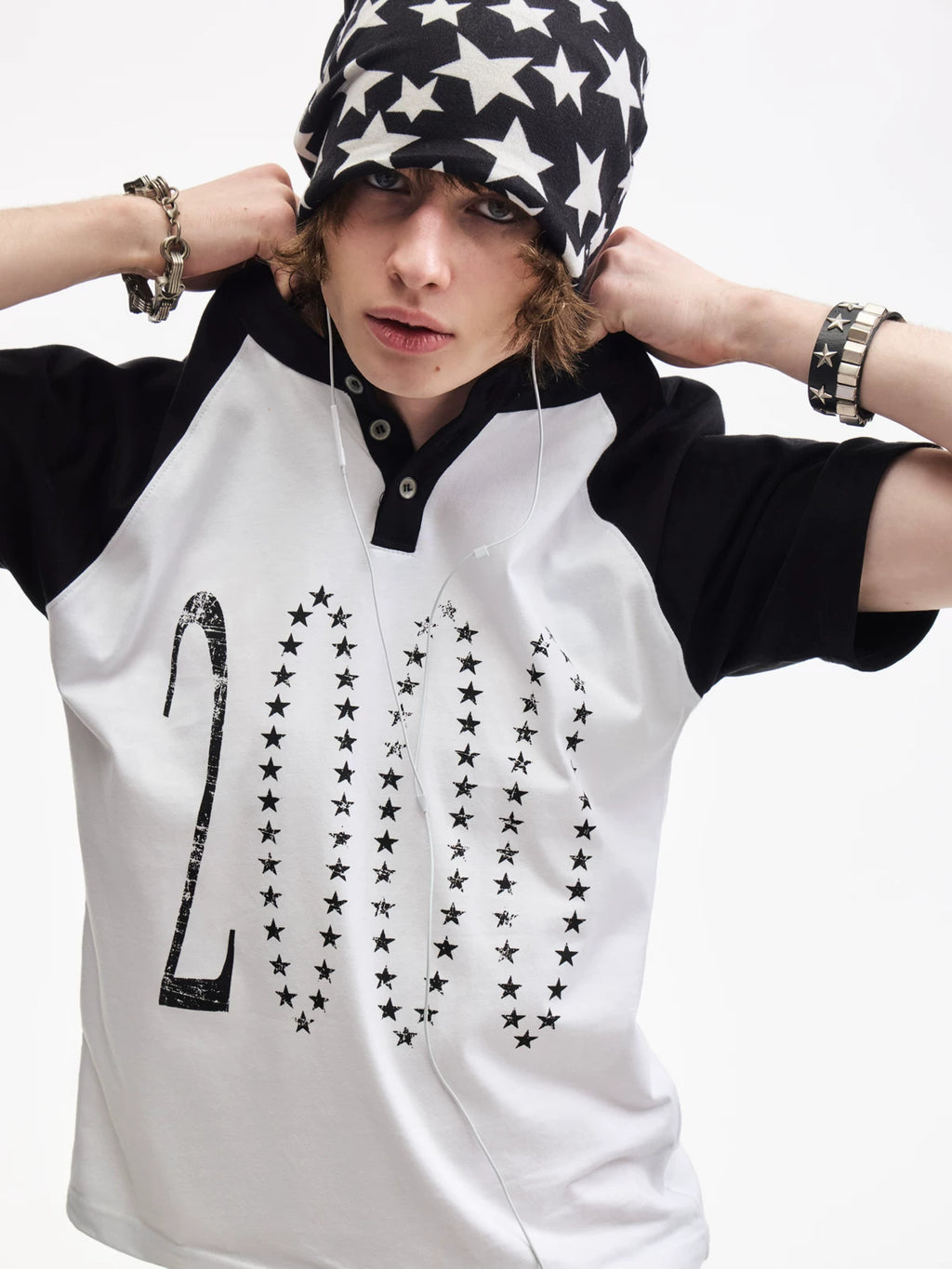 Yemanup Retro Starlight Print Shoulder Sleeve Tee
