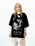 YEDM Embroidery Loose Round Neck Tee