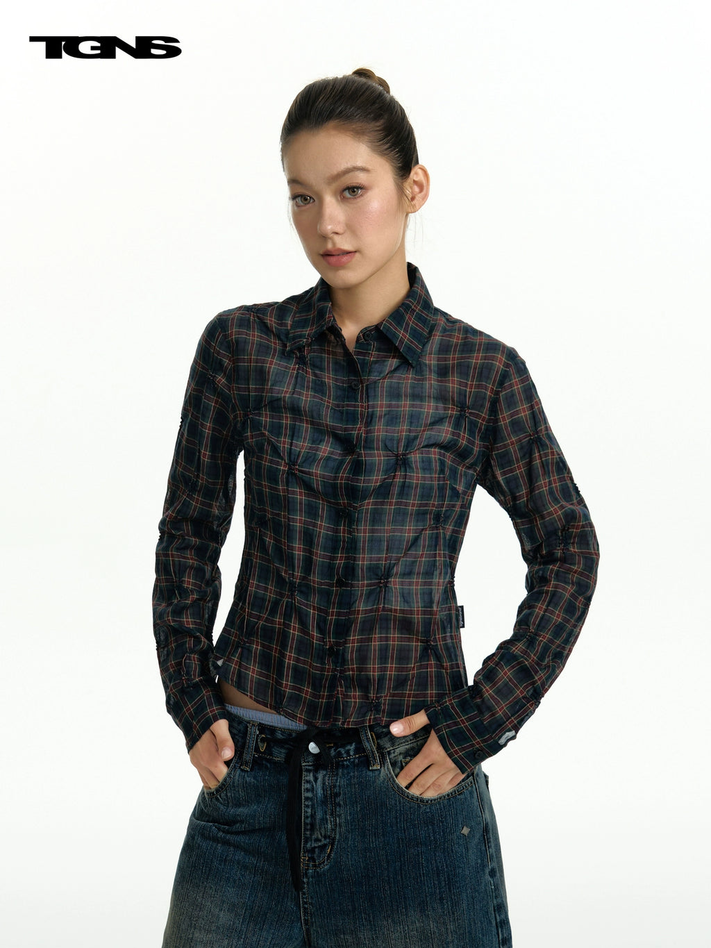 TGNS Rhombus Plaid Long-sleeved Shirt