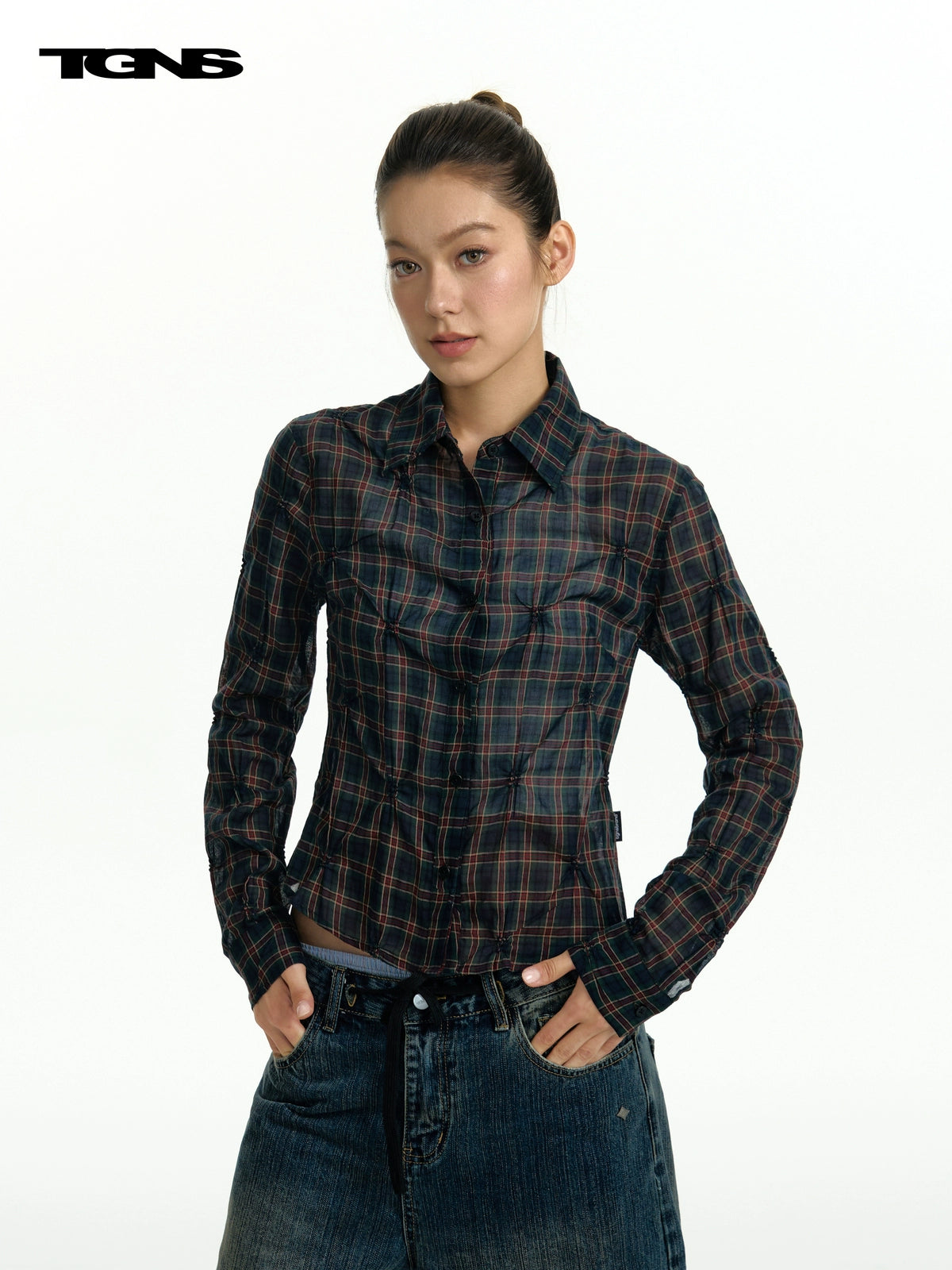 TGNS Rhombus Plaid Long-sleeved Shirt