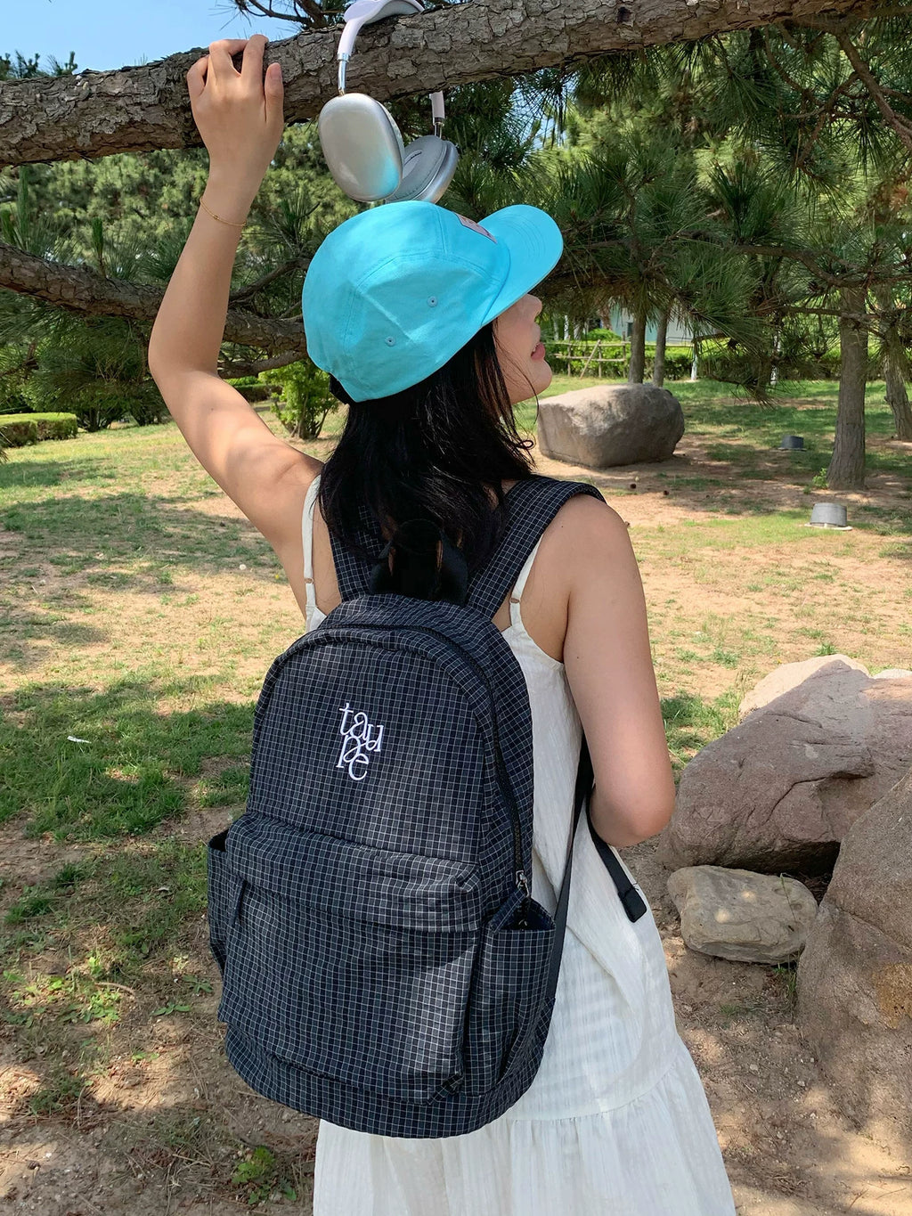 Unique blue Embroidered Canvas Zip-Top Backpack