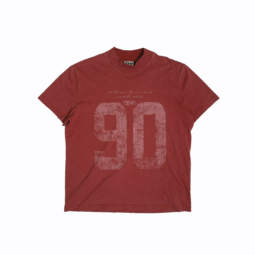 TH90 CREW Vintage Sports Print Washed Comfortable Drape T-Shirt