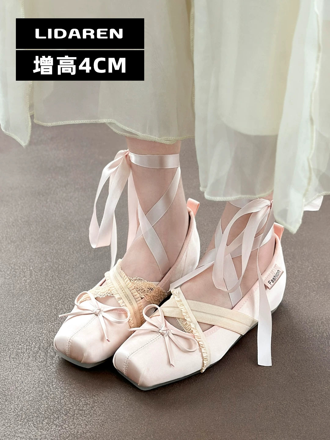 Lidaren Produced Suede Lace-Up Square-Toe Ballet Flat