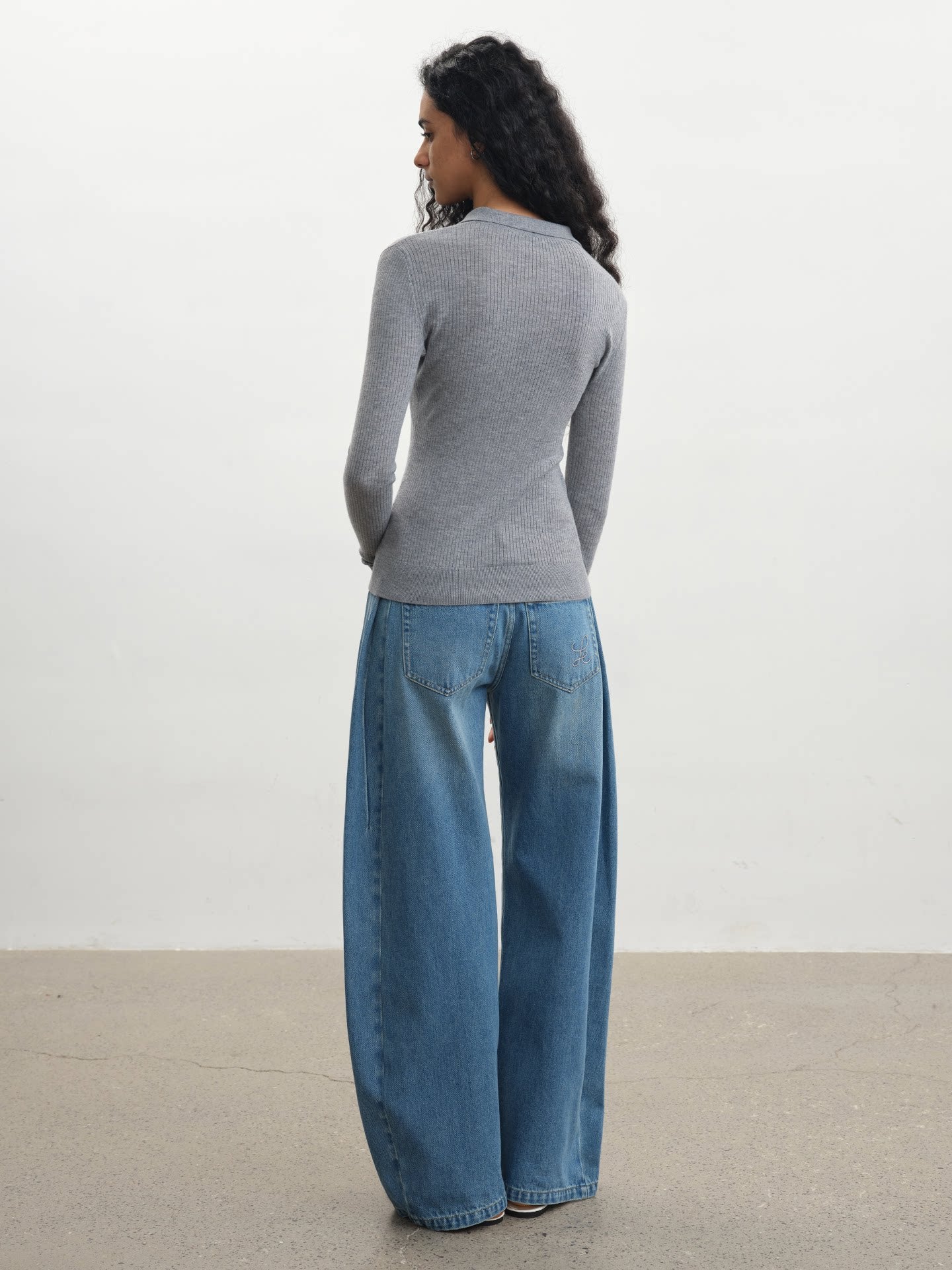 JCAESAR POLO Collar Pit Strip Knitted Bottom Long Sleeve