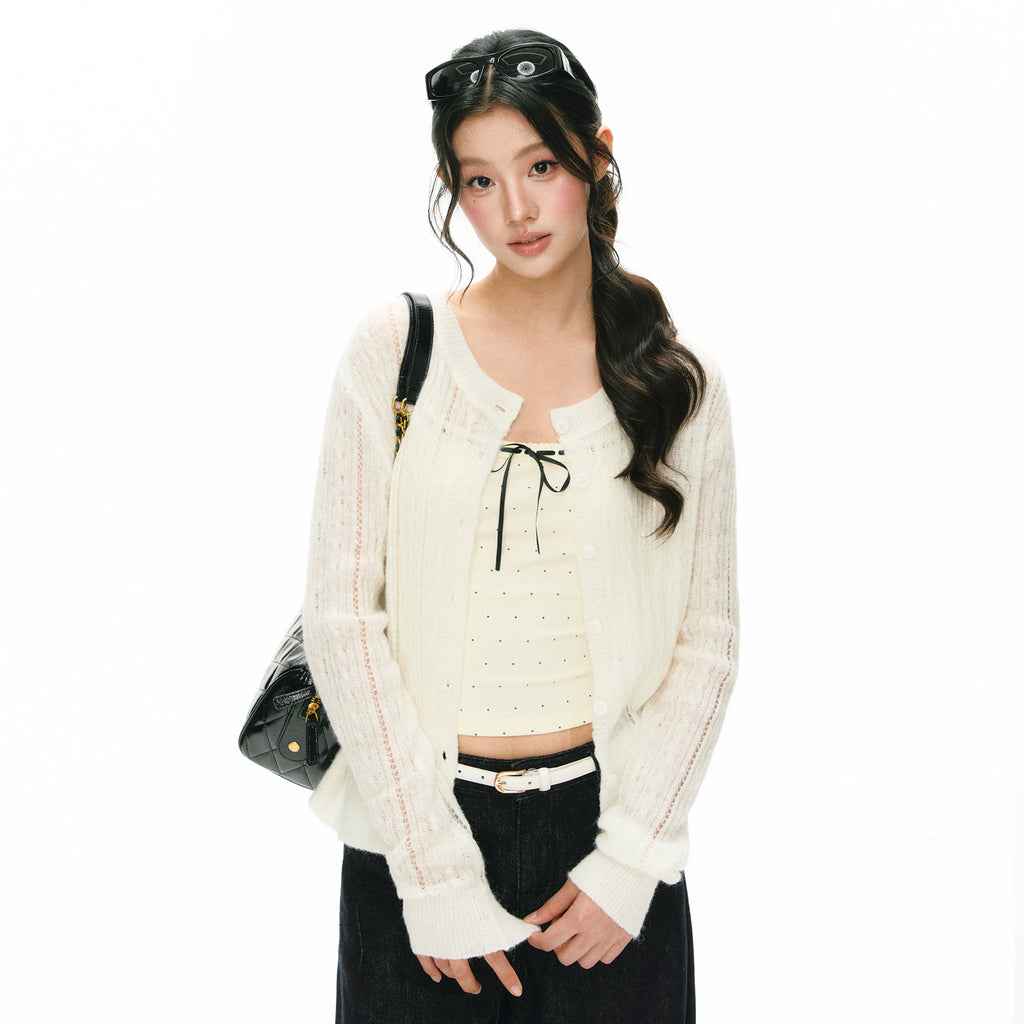 ARISEISM Open-Knit Cropped Cardigan