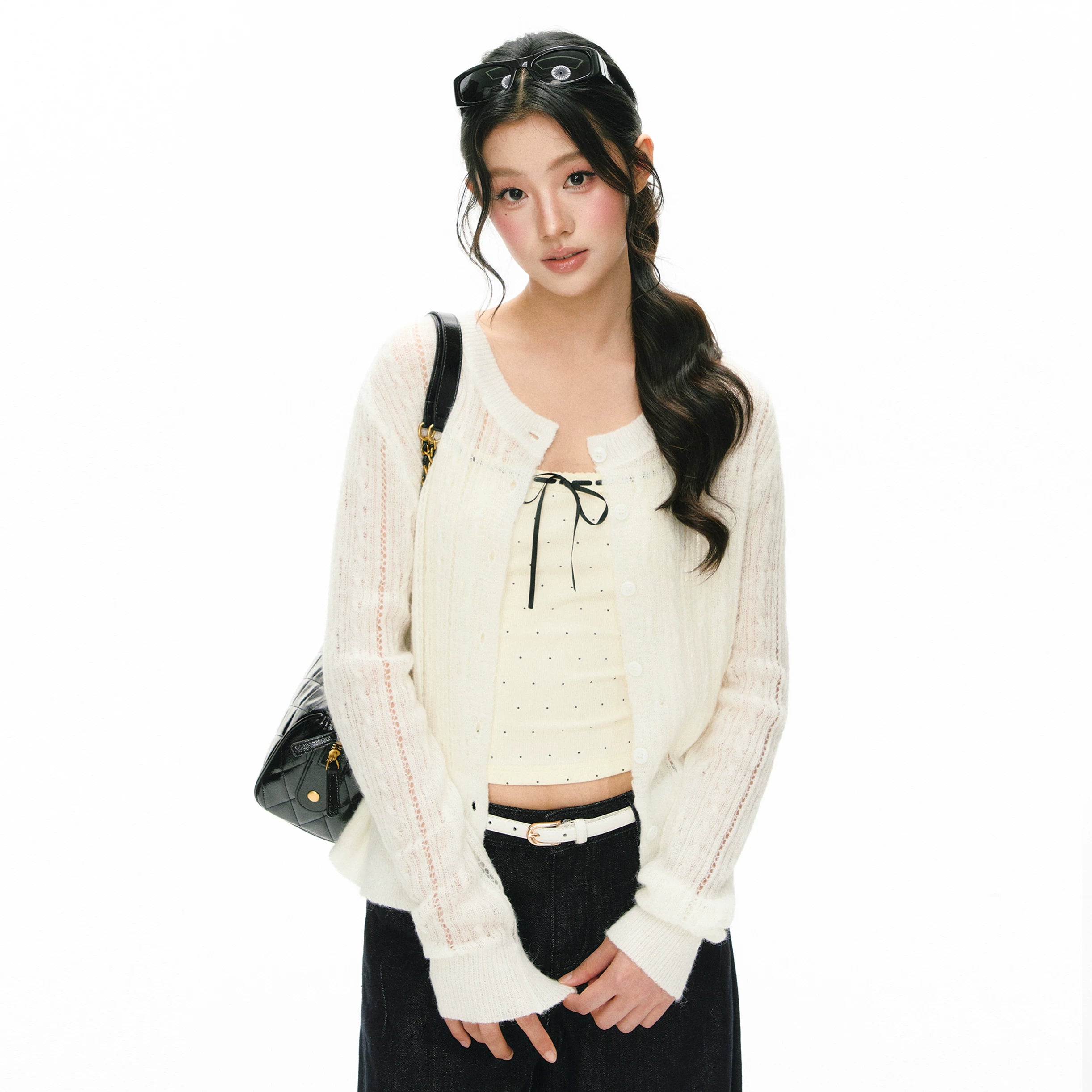 ARISEISM Open-Knit Cropped Cardigan
