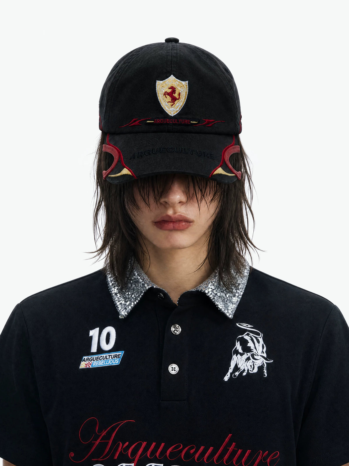 ArguE CulturE Red Stallion Shield Embroidered Curved Brim Cap