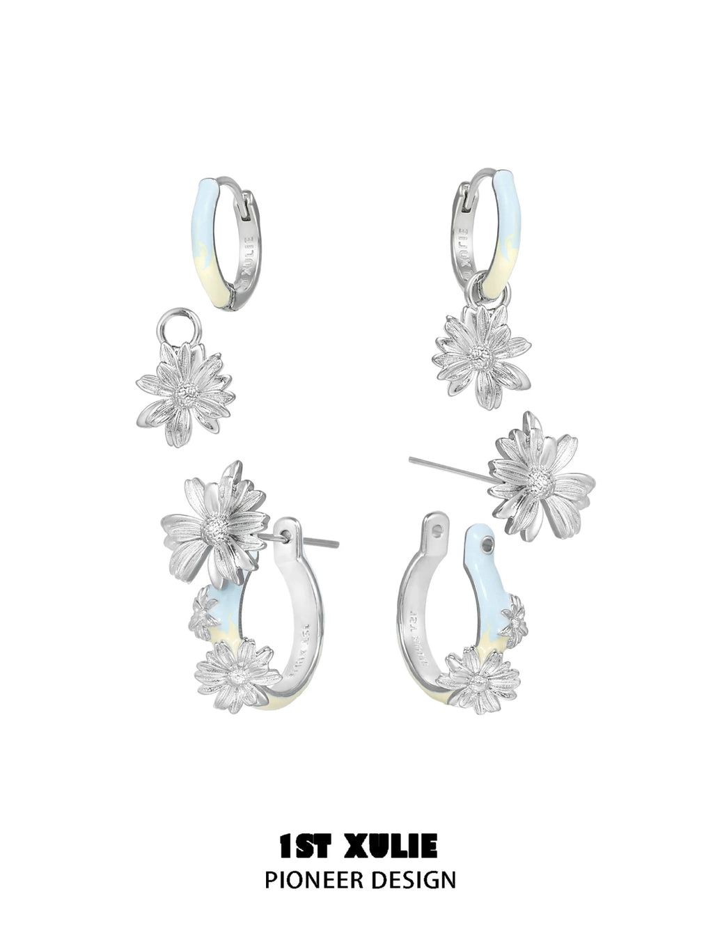 1ST XULIE Daisy Stud Earrings - Detachable Hypoallergenic Silver Pin
