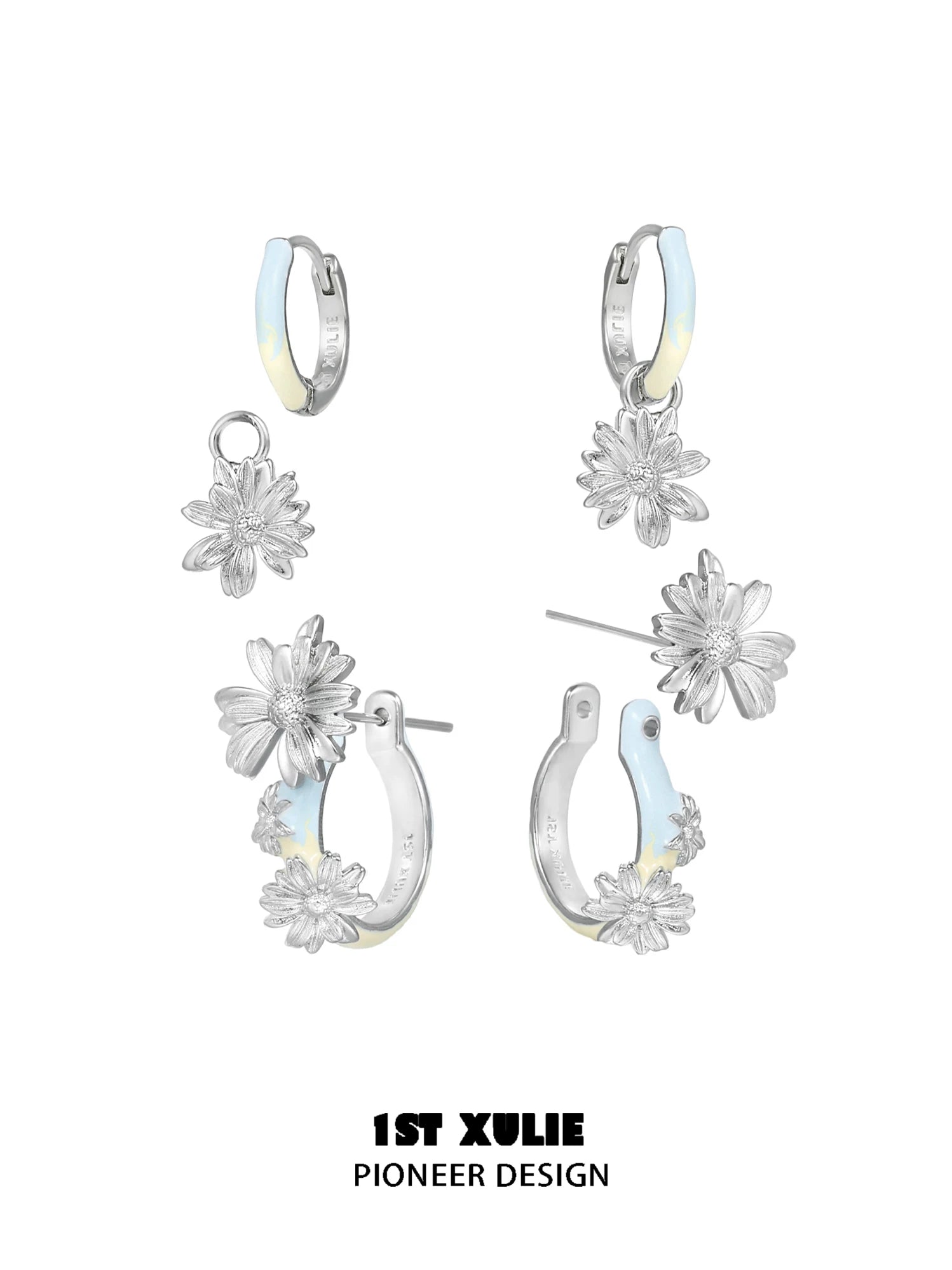 1ST XULIE Daisy Stud Earrings - Detachable Hypoallergenic Silver Pin