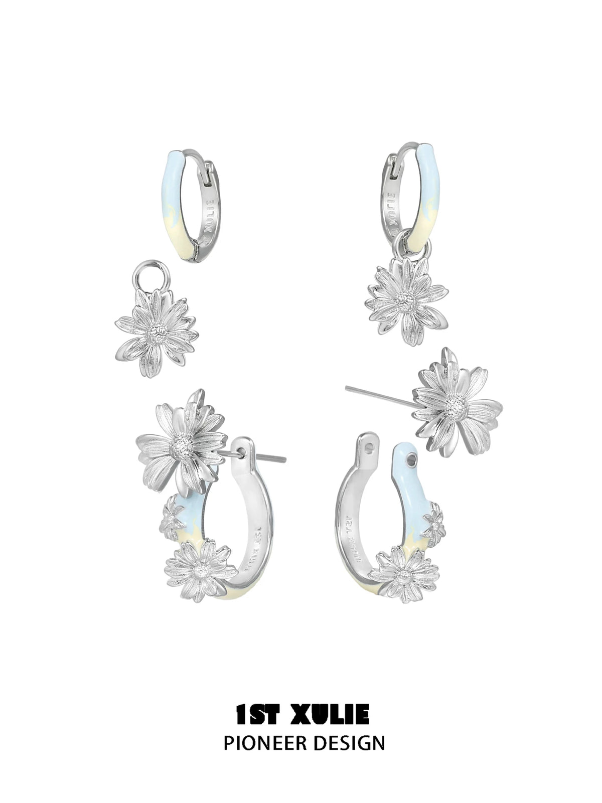 1ST XULIE Daisy Stud Earrings Silver Needle Detachable